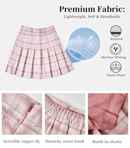 Laimi Duo Girls's Pleated Skirts high Waist mini Tennis Skater Skirt Pink Plaid Athletic Golf Skort Lightweight Skorts for Girls Size 2 - Thumbnail 5