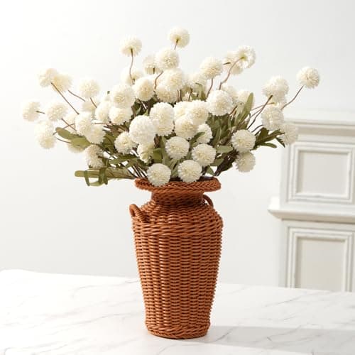 trytuny Fake Fall Flowers for Vase, Faux Silk Kiku Mums, Artificial Pom pom Floral Bouquets Indoor Centerpiece Office Coffee Table Boho Home Decorations (9, White) - Image 1