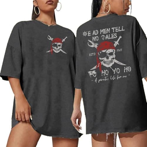 Pirate Shirt Women Vintage Graphic Oversized Skeleton Shirt Funny Casual Skull Short Sleeve Top - Image 1