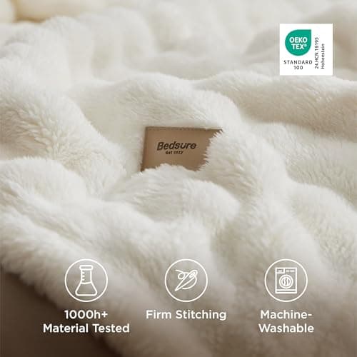 Bedsure 3D Bubble King Throw Blanket for Bed - White Soft Fluffy Blanket for Sofa Room Decor - Luxury Gifts for Women Girls, Lightweight, All Seasons, Off White, 108"×90" - Thumbnail 5