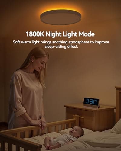 Pak 12 Inch LED Flush Mount Ceiling Light Fixture with Night Light, 24W Modern Ultra-Thin Ceiling Lamp with Remote, 2400LM Dimmable, 2700K-6500K Adjustable Color Temperature, for Bedroom Living Room - Thumbnail 2