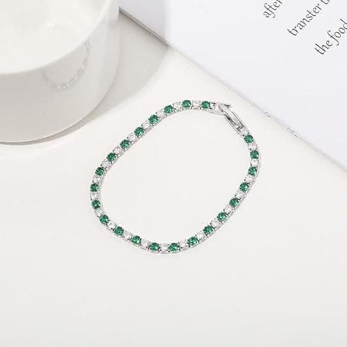ARLTANSY 14K White Gold Plated 5mm Cubic Zirconia Tennis Bracelet for Women and Men, Classic Silver Diamond Tennis Bangle Bracelets, Adjustable Detachable 7.6IN Length, Suitable for Everyone (Green) - Thumbnail 2