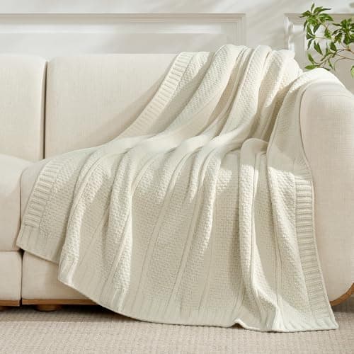 Amélie Home UltraChunky Chenille Throw Blanket, Soft Moss Stitch Knit Blanket for Couch, Sofa, Chair, Home Decor, Ivory 50"x60" - Thumbnail 4