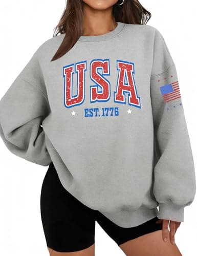 ASTANFY USA Sweatshirt Womens Casual Long Sleeve Graphic Shirts American Flag CrewNeck Pullover Tops for Women - Image 1