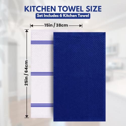 Infinitee Xclusives 100% Cotton Kitchen Towels - 15x25 Inch Ultra Soft Tea Towel, Super Absorbent Terry Dish Towels for Kitchen Linens |Blue| - Thumbnail 4