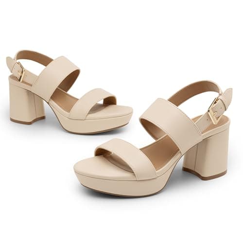 Athlefit Nude Platform Heels for Women Open Toe Chunky Block Heeled Sandals Dressy Summer Sexy Heels for Prom Wedding Size 6 - Thumbnail 6