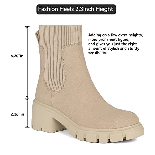 Athlefit Women's Chelsea Boots Fashion Slip on Platform Ankle Boots Lug Sole Chunky Booties - Thumbnail 5