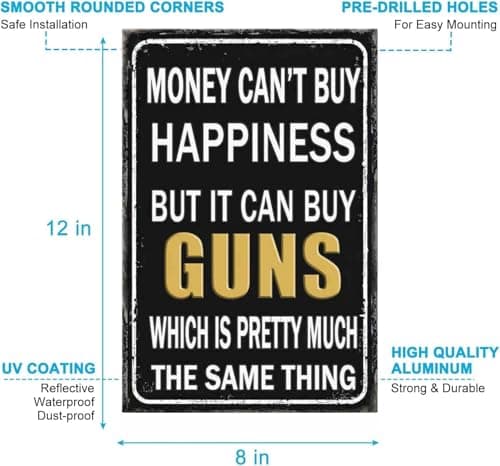 Carastora Vintage Metal Tin Sign Funny Sarcastic Party Wall Art Decor Signs Funny Metal Sign Money Can't Buy Happiness But It Can Buy Tools, Humorous Garage Wall Art Decor for Man Cave, Tool Shed, Home, Farmhouse, Bar,8x12 Inch Gift Idea - Thumbnail 6