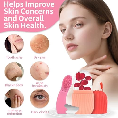 Ice Roller for Face and Eyes, 3-in-1 Set ice Roller, Silicone Facial Cleansing Brush, and Gua Sha，Facial Massage Cleansing Tool for Women Reduces Puffiness and Improves Wrinkles.Improve Skin Texture - Thumbnail 2