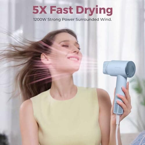 Lecomely Dual Voltage Hair Dryer for Worldwide Travel, High-Speed Blow Dryer for 5X Faster Drying, 200M Negative Ions, Portable Travel Dryer for Salon Results at Home & Abroad (Blue) - Thumbnail 4