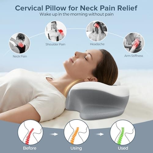 beslovo Cervical Neck Pillow for Pain Relief, Ergonomic Side Sleeper Pillow, Orthopedic Neck Support Contour Memory Foam Pillow for Side Back Stomach Sleepers, Ideal for Office Travel (Grey&White) - Thumbnail 2