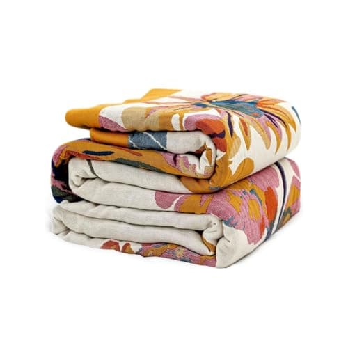 Wzvzss Boho Throw Blanket - 100% Cotton Soft Spring Throw Blanket for Bed, 90"x108" Reversible Breathable Lightweight Blankets, All Seasons Farmhouse Decor Floral Plant Butterfly Throw Quilt - Image 1