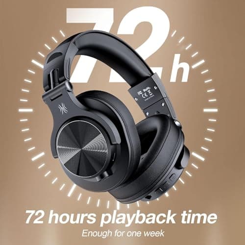 OneOdio A70 Bluetooth Over Ear Headphones, Wireless Headphones with 72H Playtime, Hi-Res, Built-in Mic, 3.5mm/6.35mm Wired Audio Jack for Studio Monitor & Mixing DJ Guitar AMP, Computer PC Gaming - Thumbnail 3