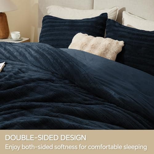 BEDELITE Fleece Twin Comforter Set -Super Soft & Warm Fluffy Navy Faux Fur Bedding, Luxury Fuzzy Heavy Bed Set for Winter with 1 Pillow case - Thumbnail 4