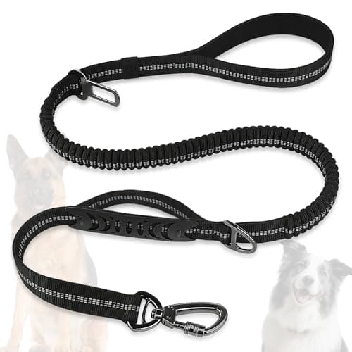 Dog Leash Heavy Duty - 4-6FT Long Leash Strong Shock Tactical Tug Leashes, Dog Seat Belt for Car with 2 Padded Handles, Reflective Rope Lead for Medium L X-Large Dogs Walking Running Training (Black) - Image 1