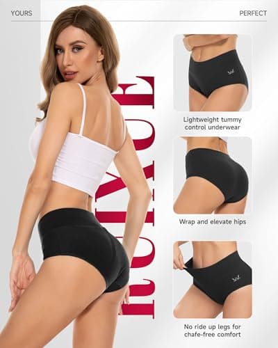 RUIXUE Women's Underwear High Waisted Ladies Cotton Panties Breathable Stretch Full Coverage Postpartum Brief 5Pack - Thumbnail 3