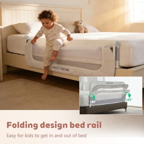 Bed Rail for Toddlers, 59in Folding Toddler Bed Rail Guard with Reinforced Anchor System & Sturdy Metal Frame, Portable Bed Railing for Baby Fits Crib,Twin, Queen & King Bed, Breathable Mesh - Thumbnail 3