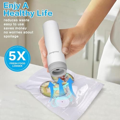 Handheld Vacuum Sealer for Food Powerful Vacuum Sealer Machine,Seal Meal Saver,Portable Food Sealer (Vacuum Sealer Machine + 2 Glass Vacuum Containers + 30 Reusable Vacuum Bags） - Thumbnail 2