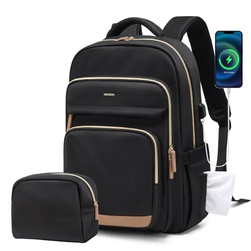 MDODO Laptop Backpack for Women,Travel Backpack with Laptop Compartment,Casual Daypack College Bookbag Computer Backpack for Work with Small Organizer Bag,Black - Image 1