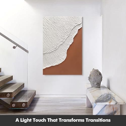 JUHOME Large Neutral Hand-Painted Abstract Ocean Wall Art,24x36 in Thick Textured Plaster & Acrylic Art Oil on Canvas, Abstract Canvas Artwork for Living Room, Bedroom Office Decor - Thumbnail 6