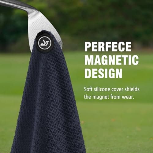 Dragon tiger Magnetic Golf Towel – 23.6"x15.7" Microfiber Waffle Weave with Magnet & Carabiner, Ultra Absorbent for Clubs, Bags & Carts (Grey) - Thumbnail 2