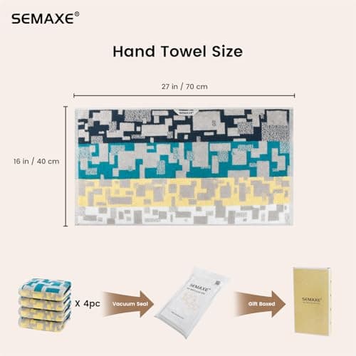 SEMAXE Hand Towels for Bathroom, 100% Cotton Towels with Hanging Loops, Soft and Absorbent, 4 Pack Hand Towel Set for Gym, Shower, Hotel and Spa, Decorative Checkered Towel - Thumbnail 2