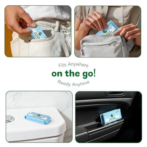 Dorahoney Flushable Wipes Travel Size, 99% Water Mini Wet Wipes for Sensitive Skin, Hypoallergenic & Unscented On The Go Pocket Wipes, 96 Count (16 Packs of 6) - Thumbnail 5