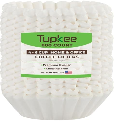 Tupkee Coffee Filters 4-6 Cups - 800 Count, Junior Basket Style, White Paper, Chlorine Free 5 Cup Coffee Filter, Made in the USA - Image 1