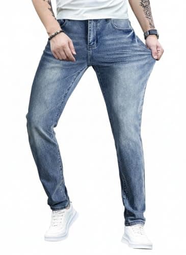 JMIERR Men's Regular Fit Stretch Tapered Leg Cut Skinny Jeans, Fashion Comfort Flex Denim Pants for Men with 5 Pockets, 32W*32L, Ashleigh Blue - Image 1