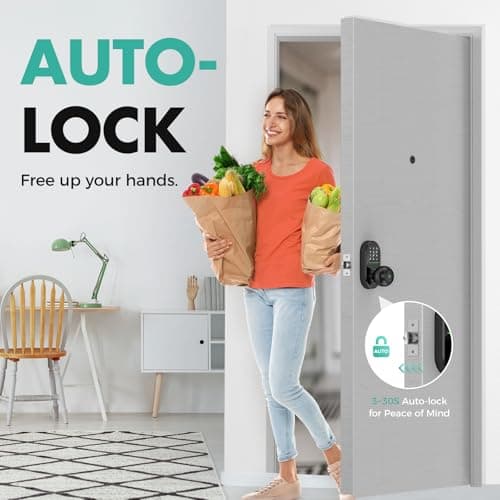 HEI LIANG Smart Door Knob with Keypad,5-in-1 Biometric Fingerprint Door Lock,Keyless Entry Door Lock for Bedroom Office Apartment,App Control,Auto Lock,Fits Standard Doors,Dark Black - Thumbnail 2
