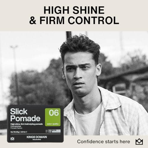 Kings Domain Melbourne Slick Pomade | Men's Hair Pomade | Medium to Strong Hold Shine | Smooth & Sleek Finish | 3oz Professional Grade - Thumbnail 2