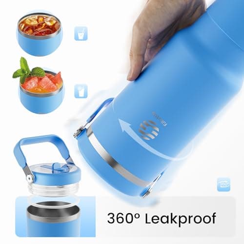 Fjbottle Insulated Stainless Steel Coffee Tumbler with Flip Straw, 40 Oz Hot Coffee Cup Travel Mug, Ice Cube Water Flask Leak Resistant Lightweight for Traveling & Home, Casual, Blue - Thumbnail 4