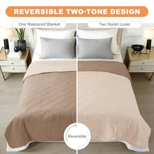 Vmeyiek 100% Waterproof Dog Bed Cover Pet Blanket(35"x71"),7-Layer Reversible Washable Sofa Couch for Furniture Car (Taupe+Apricote) - Thumbnail 3
