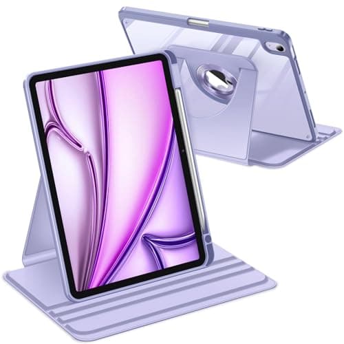 Fintie 360 Degree Rotating Case for iPad Air 11-inch M4/M3/M2 (2026/2025/2024), iPad Air 5th/4th Generation (2022/2020) 10.9 Inch - Swiveling Stand Clear Back Cover with Pencil Holder, Purple