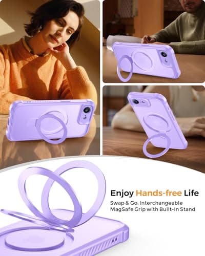 MOCCA for iPhone 17e Case & iPhone 16e Case with Magnetic Invisible Stand [Full Camera Protection][Compatible with Magsafe]Military Drop Shockproof Translucent Matte Phone Case Cover 6.1",Light Purple - Thumbnail 4