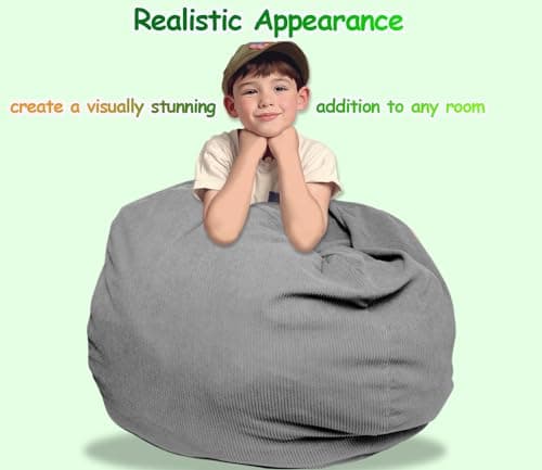 Stuffed Animal Storage Bean Bag Chair Corduroy Toy Cover Organize Plush Toys and Textiles Perfect Ultra Soft Sack Bean Bag (No Filler) Gray - Thumbnail 6