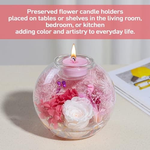 Aoshin Preserved Flowers Rose in Glass Dome with Candle, Eternal Flowers Gift Set for Women Wife Girlfriend Mom Grandma - Mother Day Christmas Anniversary Birthday Gift (White-Rose) - Thumbnail 5