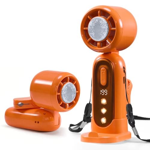 Portable Handheld Fan, Personal Mini 360° Detachable Clip on Fan, Ice Cooling, Rechargeable Turbo Fan for Desk, Hand Held Fan Up to 19H and 1-199 Speeds, Phone Holder, Outdoor & Travel (Orange) - Image 1