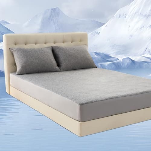 OMERAI 3 Piece Cooling Queen Size Sheet Set, Bed Sheets Set with 1 Fitted Sheet & 2 Pillowcases, Breathable Cool-to-Touch Fabric, Soft Smooth Deep Pockets Bed Sheets for Summer, Grey - Image 1