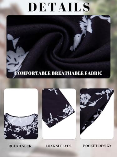 BLANCHES Plus Size Floral Dress for Women Long Sleeves Crew Neck Casual Dresses Empire Waist Swing Cute Tiered Loose A-Line Flowy Dress with Pockets - Thumbnail 6