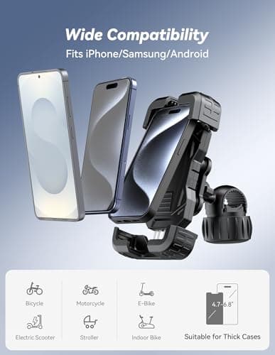 TECKNET Anti-Shake Motorcycle Phone Mount, Dual Vibration Dampener Bike Phone Holder for iPhone 17/16/15/14/13 Series & 4.7–6.8" Phones, Handlebar Cell Phone Holder for Motorcycle/Bicycle/Scooter - Thumbnail 4