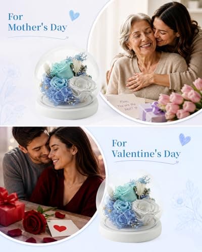Nysunten Forever Preserved Flowers Decoration in Clear Glass Dome, Long Lasting Flowers Gift for Her, Forever Rose Gift for Mother’s Day Valentine’s Day (Blue) - Thumbnail 2
