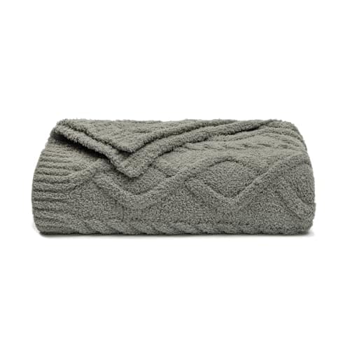 bearberry Plush Fleece Blanket Ultra Cozy & Warm Cable Knit - Machine Washable Throw for Living Room, Bedroom, Office | Lightweight Fuzzy Blanket for Adults, Kids, Pets (Grey, 40”x50”) - Image 1