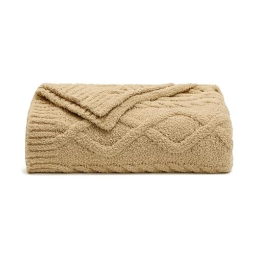 bearberry Plush Fleece Blanket Ultra Cozy & Warm Cable Knit - Machine Washable Throw for Living Room, Bedroom, Office | Lightweight Fuzzy Blanket for Adults, Kids, Pets (Camel, 40”x50”) - Image 1