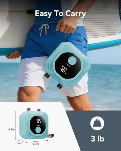 50PSI Paddle Board Electric Pump, Rechargeable SUP Pump 15,600mAh, Intelligent Dual Stage Inflation & Deflation, Auto-Off for Stand Up Paddle Boards, Car Tires, Boats, Surfing Kite, Tent - Thumbnail 6