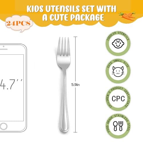 LIANYU 24-Piece Toddler Utensils Forks, Kids Silverware Forks for 2-10 Year Old, Children Cutlery Flatware Set, Kids Child Utensils for Home Preschools, Dishwasher Safe - Thumbnail 2