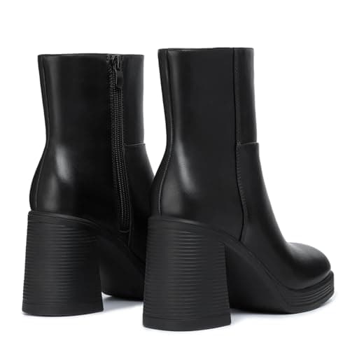 Athlefit Women's Platform Ankle Boots High Chunky Block Heel Black Boots Fashion Square Toe Zipper Heeled Booties Size 7.5 - Thumbnail 5