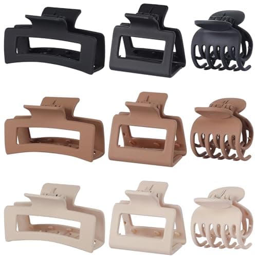 CHANDAT Medium Claw Hair Clips Set for Women - 3 Styles, 9 pcs Rectangle Clips for Thick Hair, Square Clips for Thin Hair - Brown - Image 1