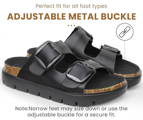 geabal Genuine Leather Platform Sandals Wedge Chunky Platform Sandal-Women Sandals with EVA Memory Foam Sole and Cork Footbed - Thumbnail 4