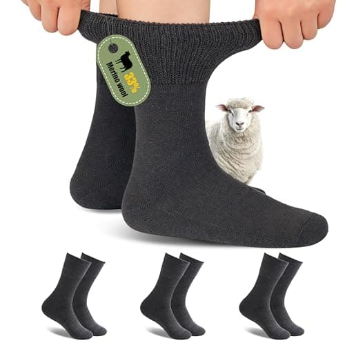 Forcool 3 Pairs Merino Wool Diabetic Crew Non Binding Loose Top Non Blister Cushion Wide Quarter Diabetes Mid Calf Dress Socks Men Women, Medium Dark Gray - Image 1